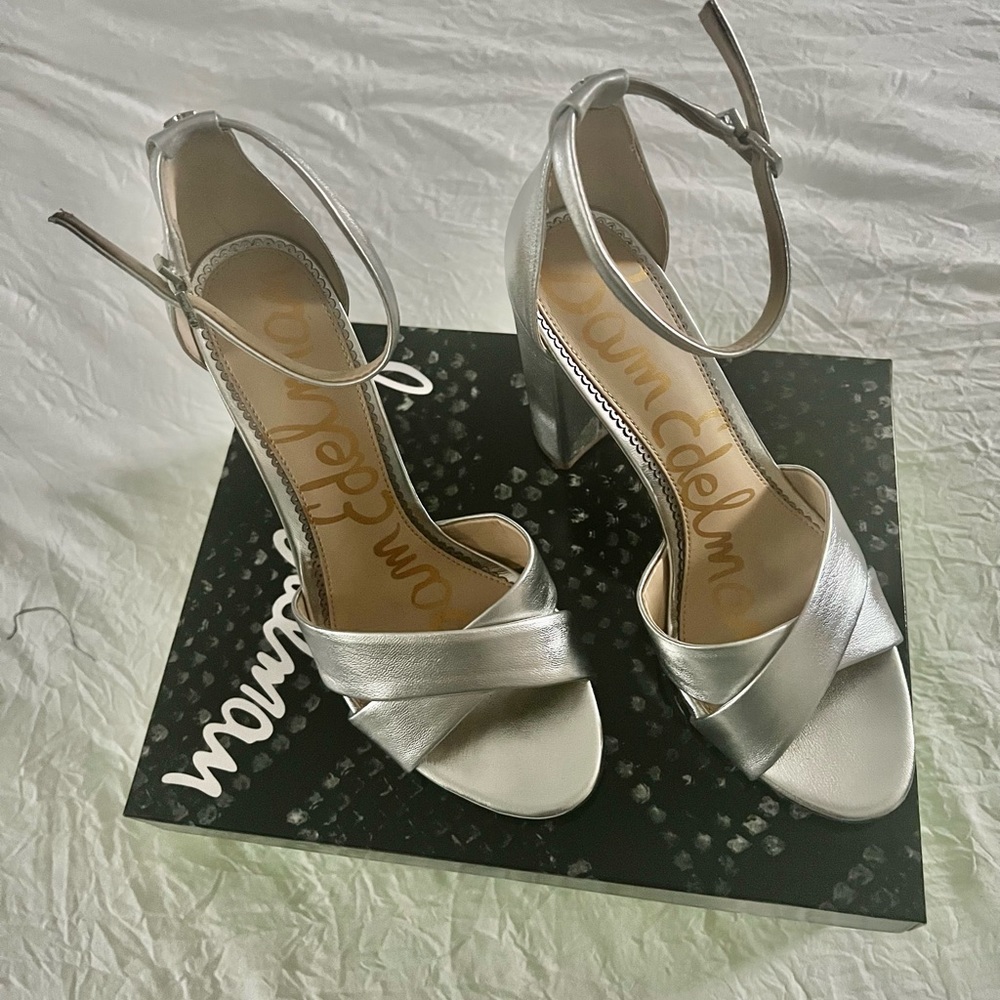 Silver Sam Edelman block heel sandal